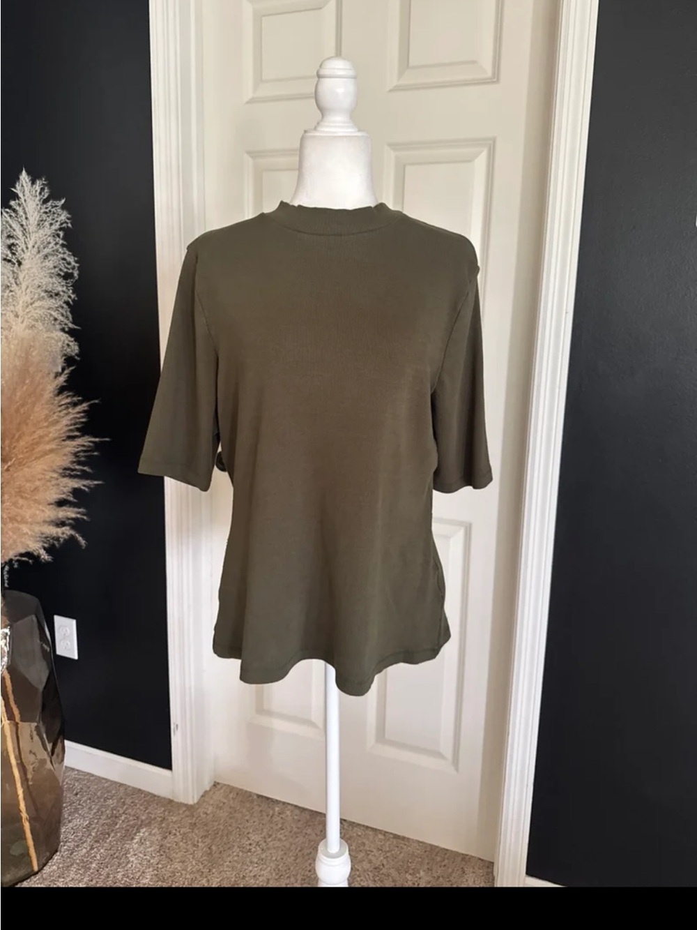 Maeve by Anthropologie Olive Green Ribbed Mock Neck Elbow Sleeve Top size XL